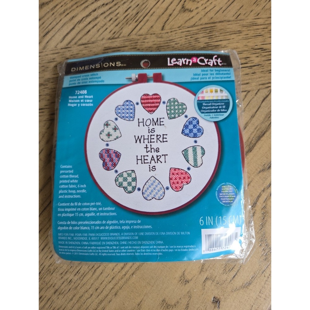 Dimensions Home and Heart Stamped Cross Stitch Kit 72408 Learn-a-Craft 6in Hoop